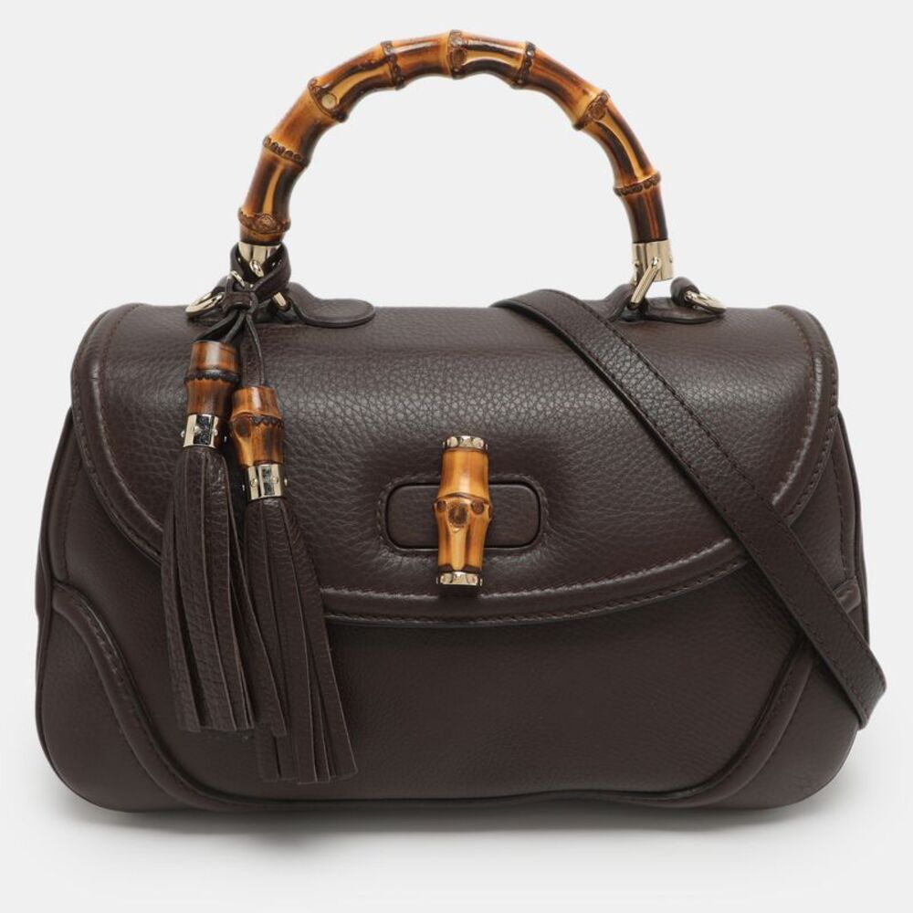 Gucci New Bamboo Tassel Large Brown Leather Top Handle Bag